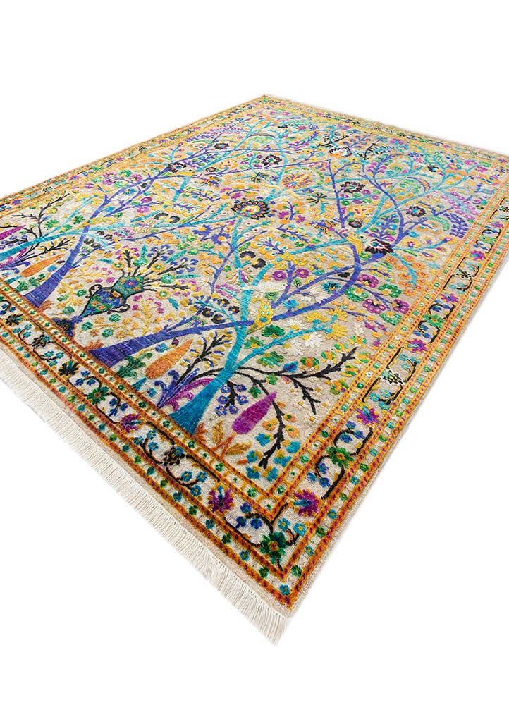 aurora ivory wool and silk hand knotted Rug - FloorShot