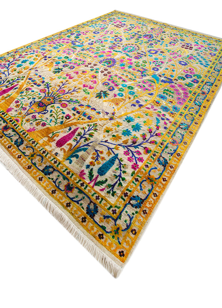 aurora ivory wool and silk hand knotted Rug - FloorShot