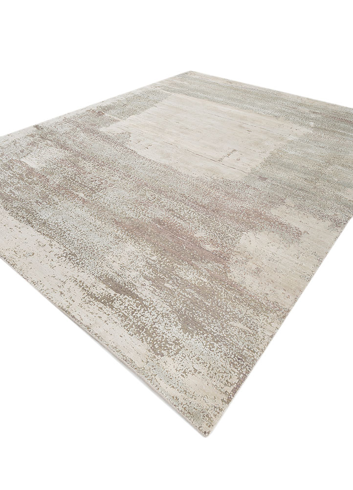 entropy ivory wool and silk hand knotted Rug - FloorShot