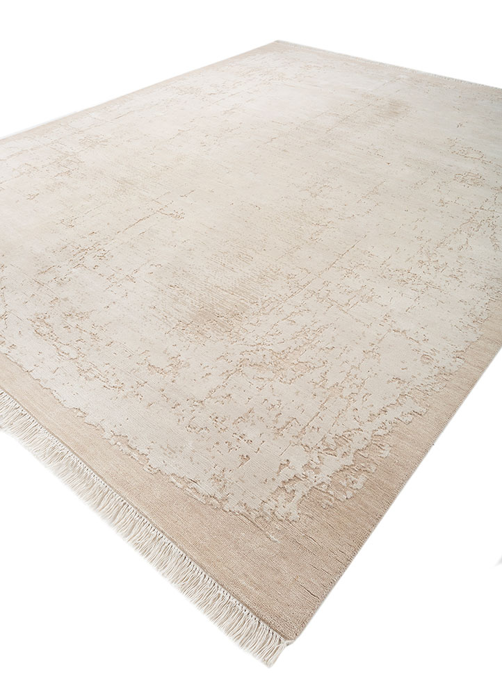entropy ivory wool and silk hand knotted Rug - FloorShot