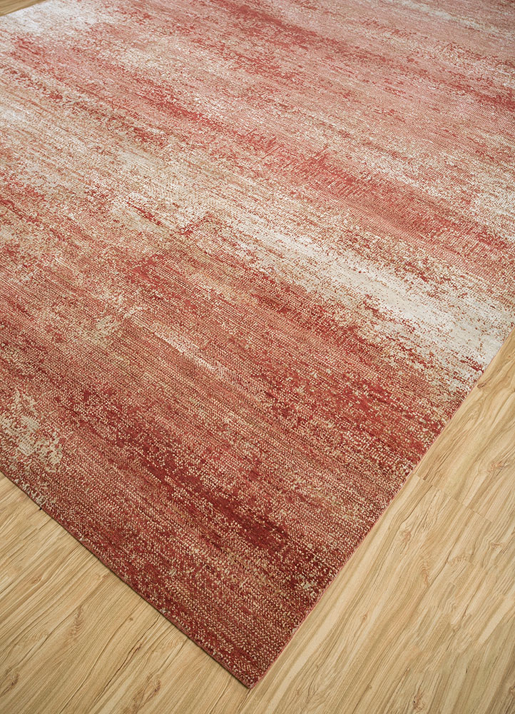 afterglow by kavi red and orange wool and silk hand knotted Rug - FloorShot