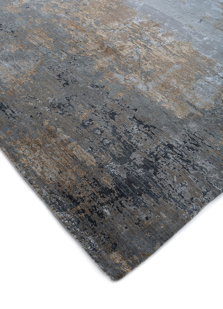 entropy grey and black wool and silk hand knotted Rug - FloorShot