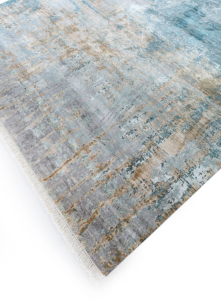 entropy blue wool and silk hand knotted Rug - FloorShot