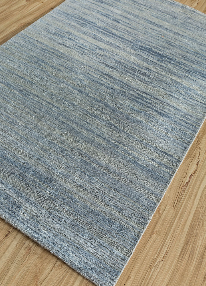 manifest blue wool and silk hand knotted Rug - FloorShot