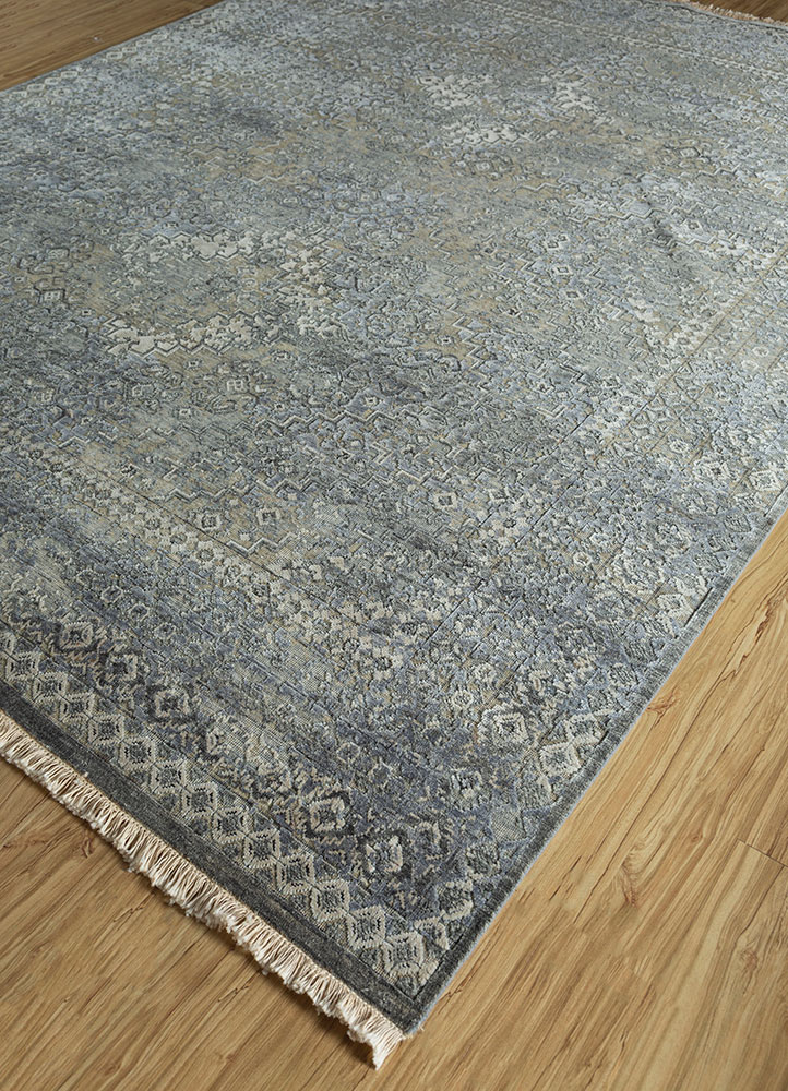far east grey and black wool and silk hand knotted Rug - FloorShot