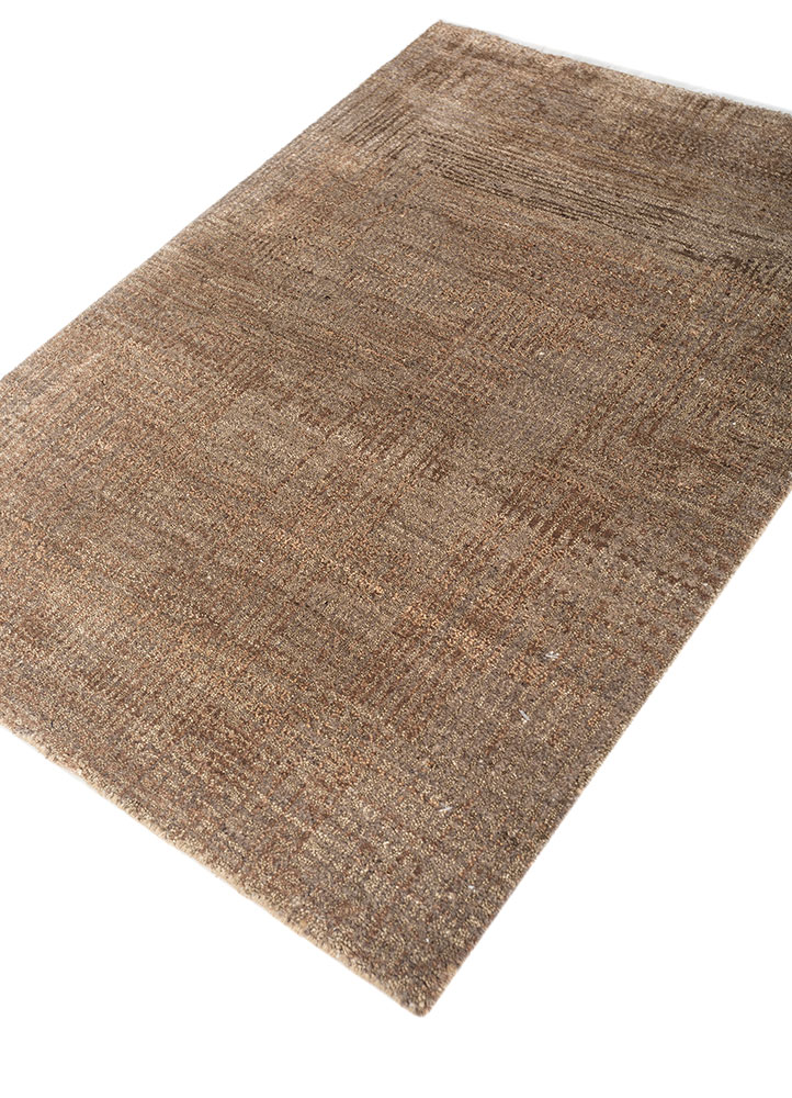uvenuti beige and brown wool and silk hand knotted Rug - FloorShot