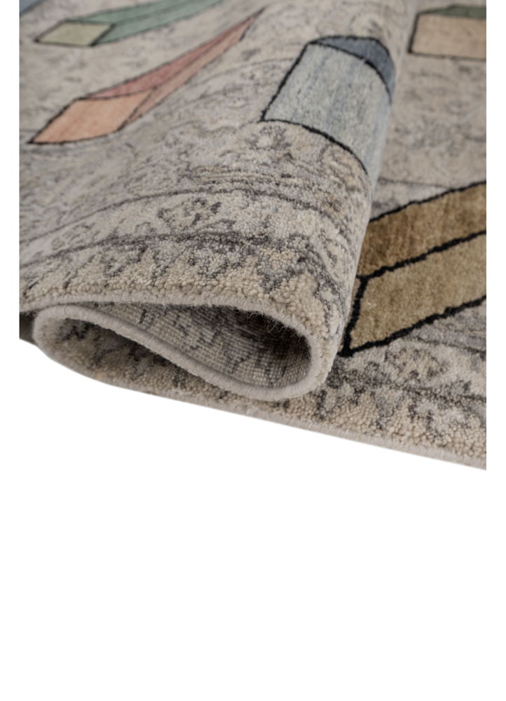 playing with tradition grey and black wool and silk hand knotted Rug - FloorShot