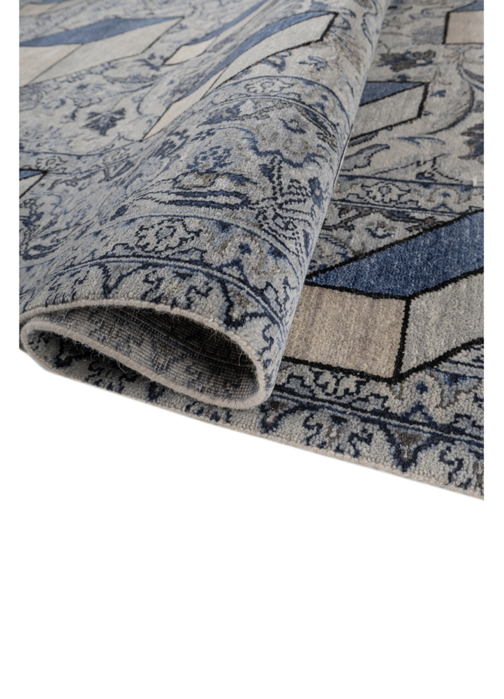 playing with tradition blue wool and silk hand knotted Rug - FloorShot