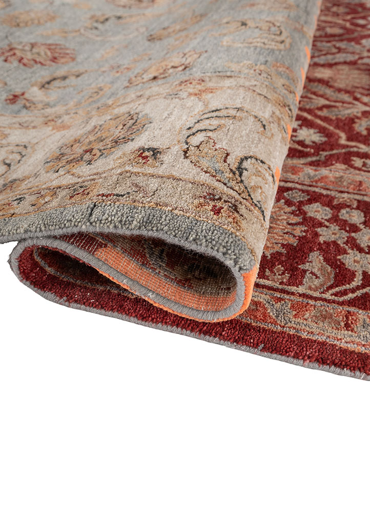 playing with tradition red and orange wool and silk hand knotted Rug - FloorShot