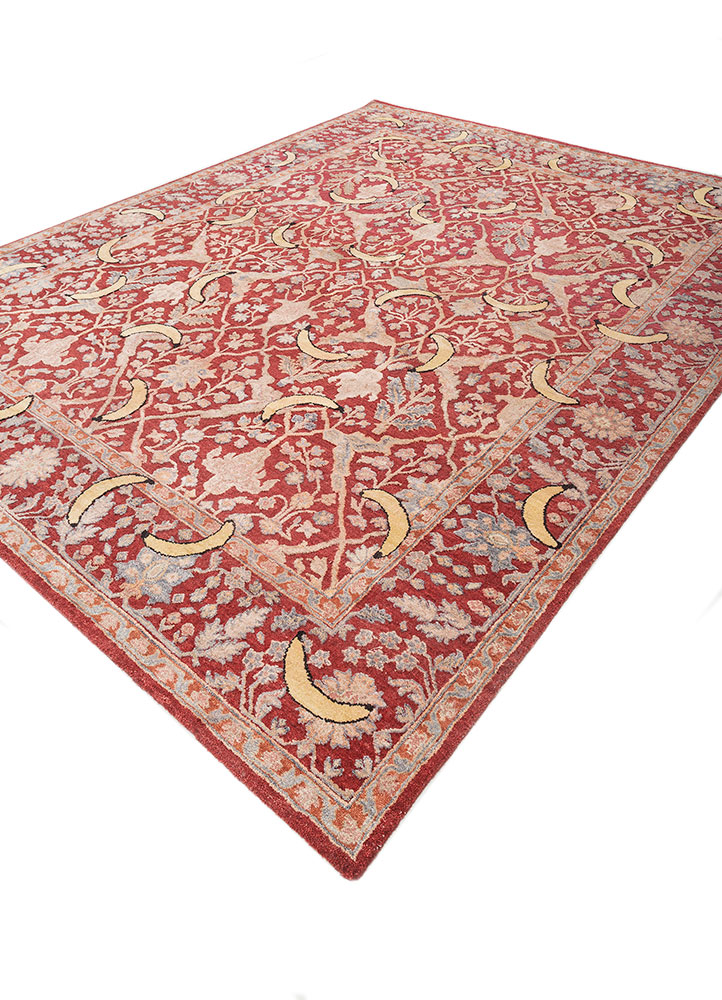 playing with tradition red and orange wool and silk hand knotted Rug - FloorShot