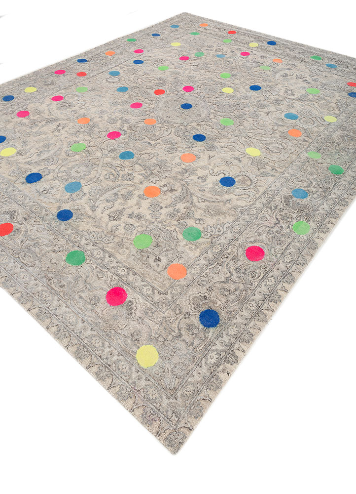 playing with tradition grey and black wool and silk hand knotted Rug - FloorShot
