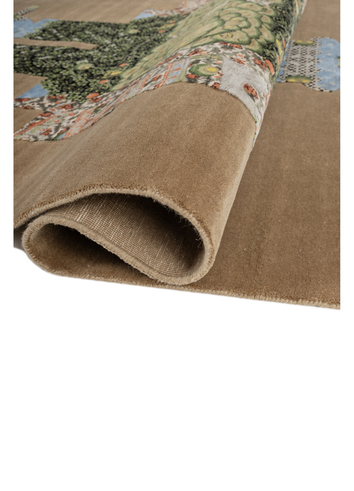days beige and brown wool and silk hand knotted Rug - FloorShot