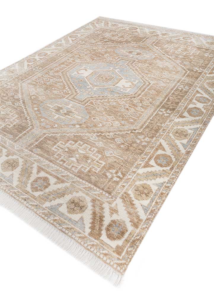 thyme beige and brown wool hand knotted Rug - FloorShot