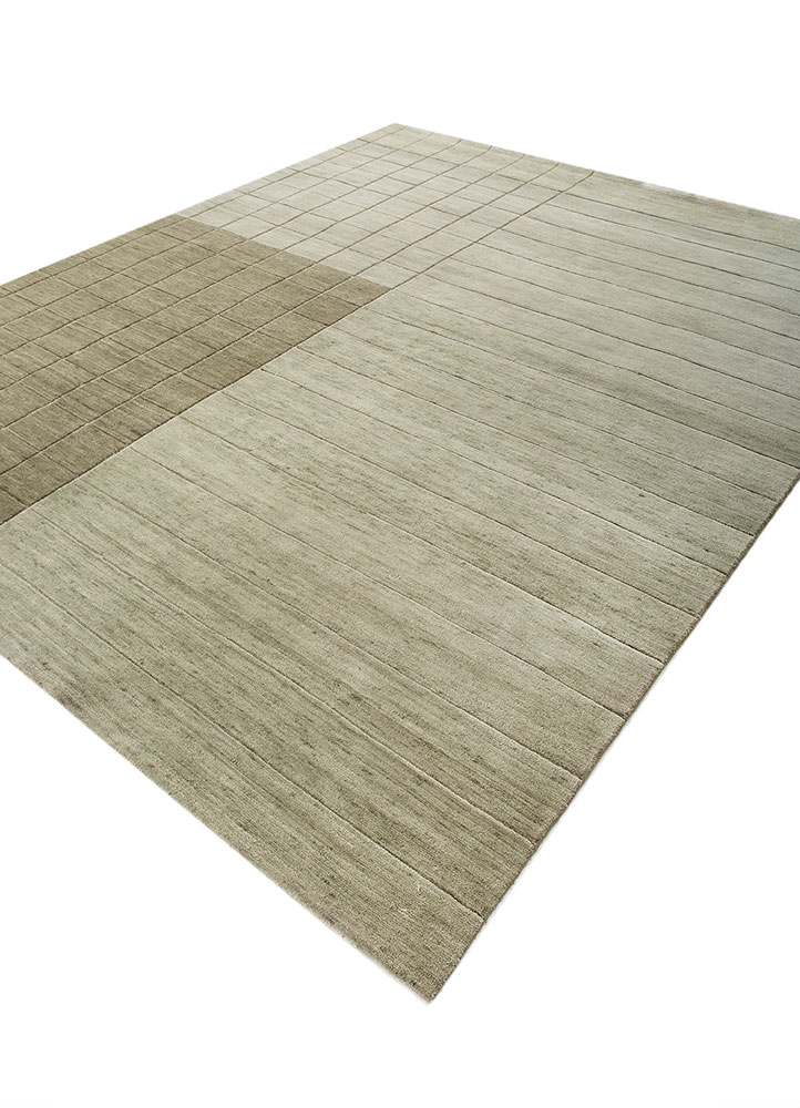 sthir green wool hand knotted Rug - FloorShot