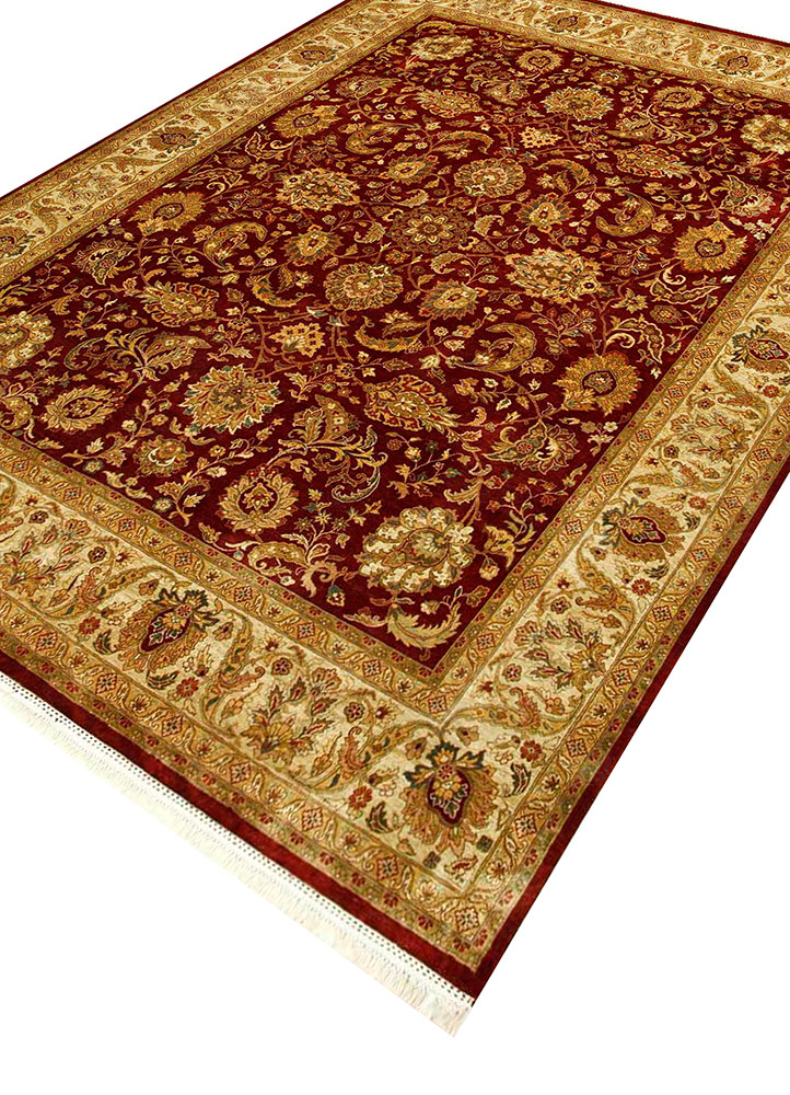 gulmarg red and orange silk hand knotted Rug - FloorShot
