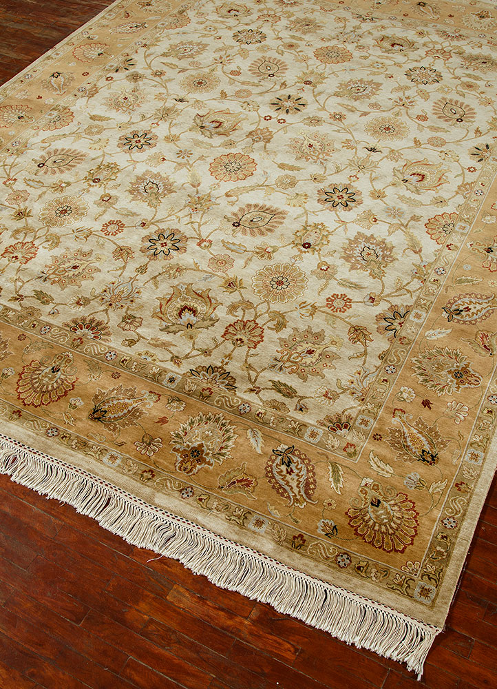 gulmarg beige and brown silk hand knotted Rug - FloorShot