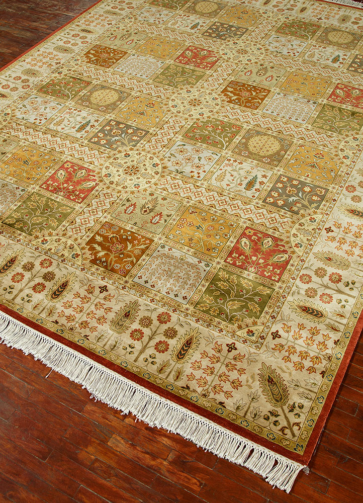gulmarg red and orange silk hand knotted Rug - FloorShot