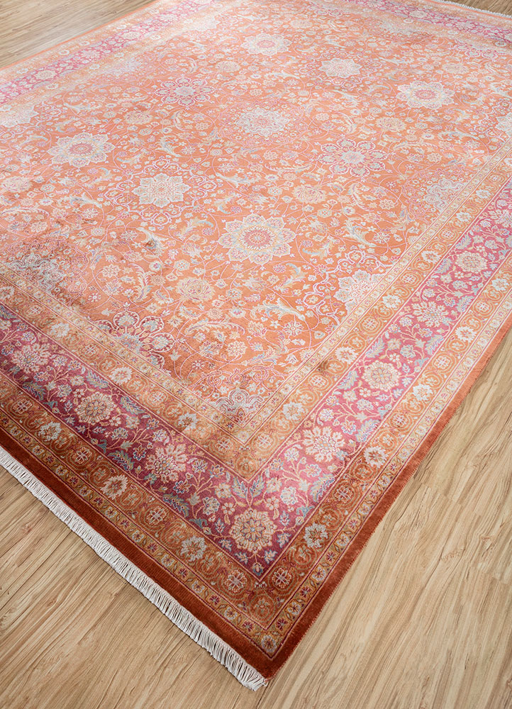 gulmarg red and orange silk hand knotted Rug - FloorShot