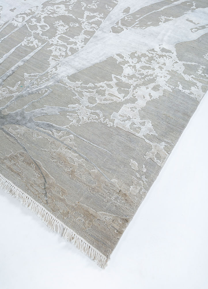 entropy grey and black wool and silk hand knotted Rug - FloorShot