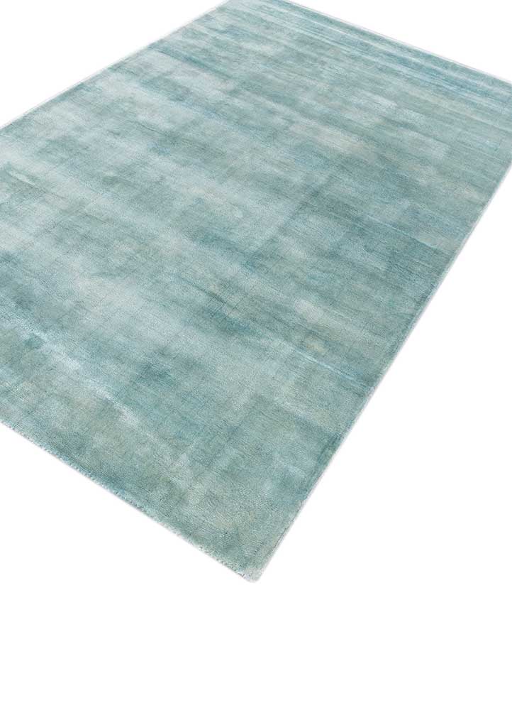 basis blue wool and viscose hand loom Rug - FloorShot