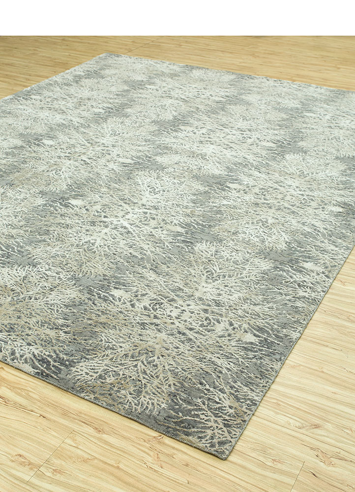 far east grey and black wool and silk hand knotted Rug - FloorShot