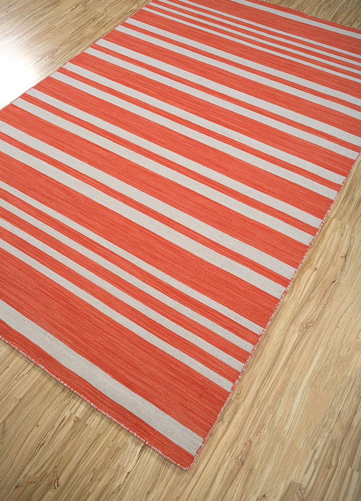 indusbar red and orange wool flat weaves Rug - FloorShot
