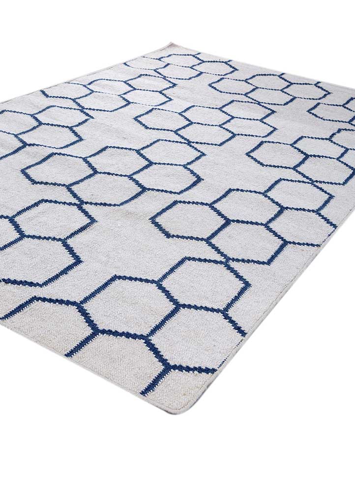 indusbar blue wool flat weaves Rug - FloorShot