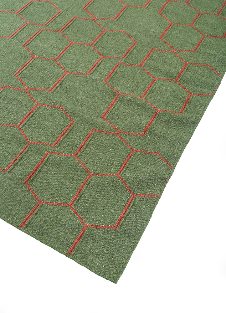 indusbar green wool flat weaves Rug - FloorShot