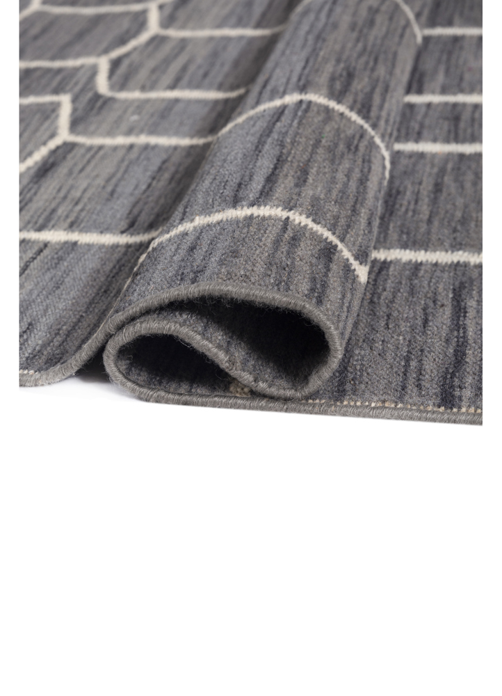indusbar grey and black wool flat weaves Rug - FloorShot