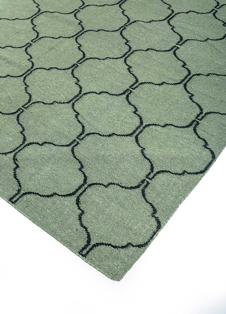 indusbar green wool flat weaves Rug - FloorShot