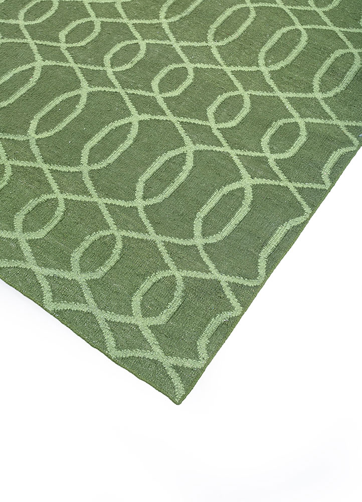 indusbar green wool flat weaves Rug - FloorShot