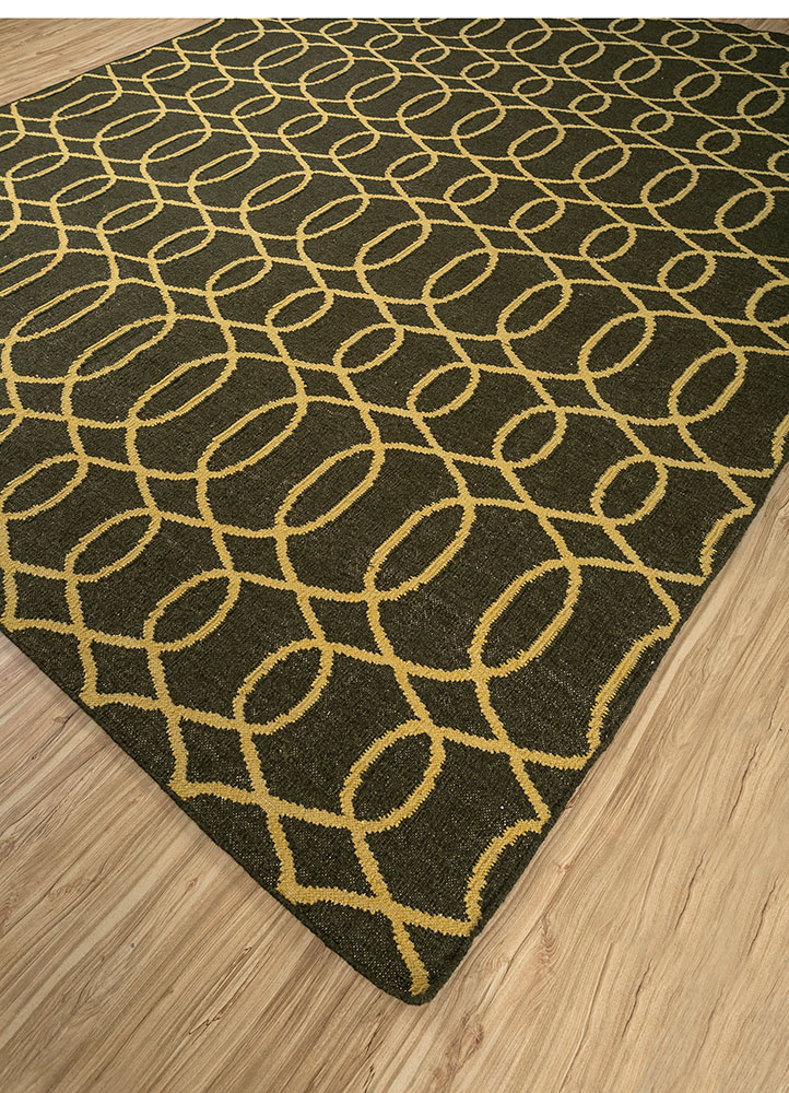 indusbar green wool flat weaves Rug - FloorShot