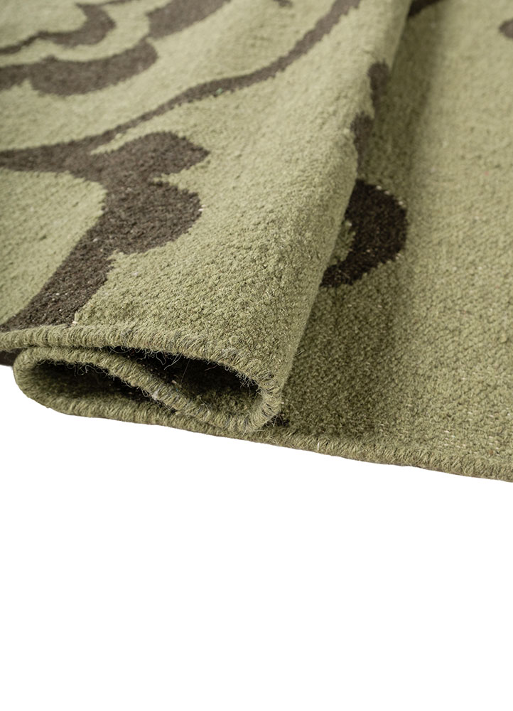 indusbar green wool flat weaves Rug - FloorShot