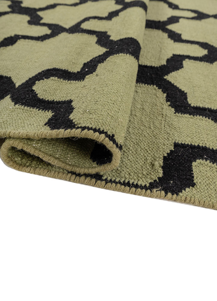indusbar green wool flat weaves Rug - FloorShot