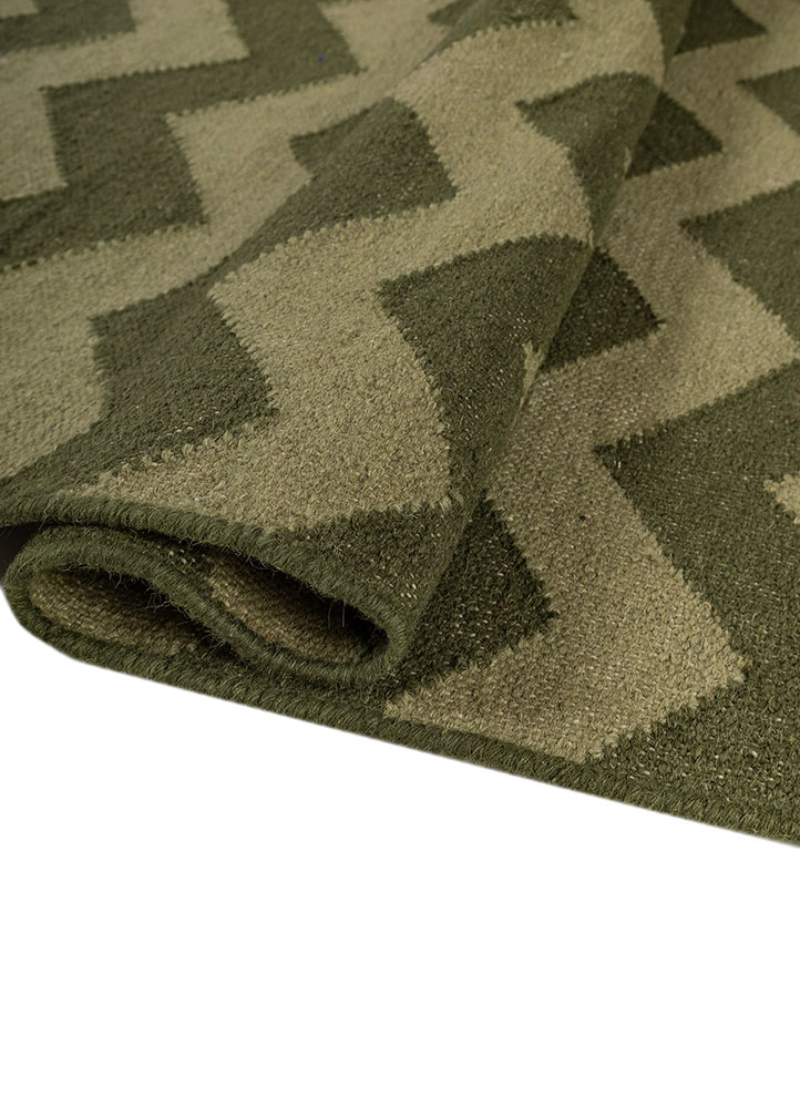 indusbar green wool flat weaves Rug - FloorShot