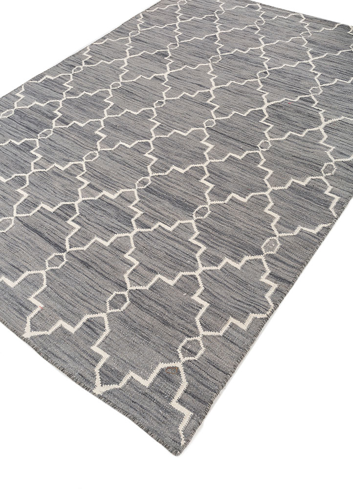 indusbar grey and black wool flat weaves Rug - FloorShot