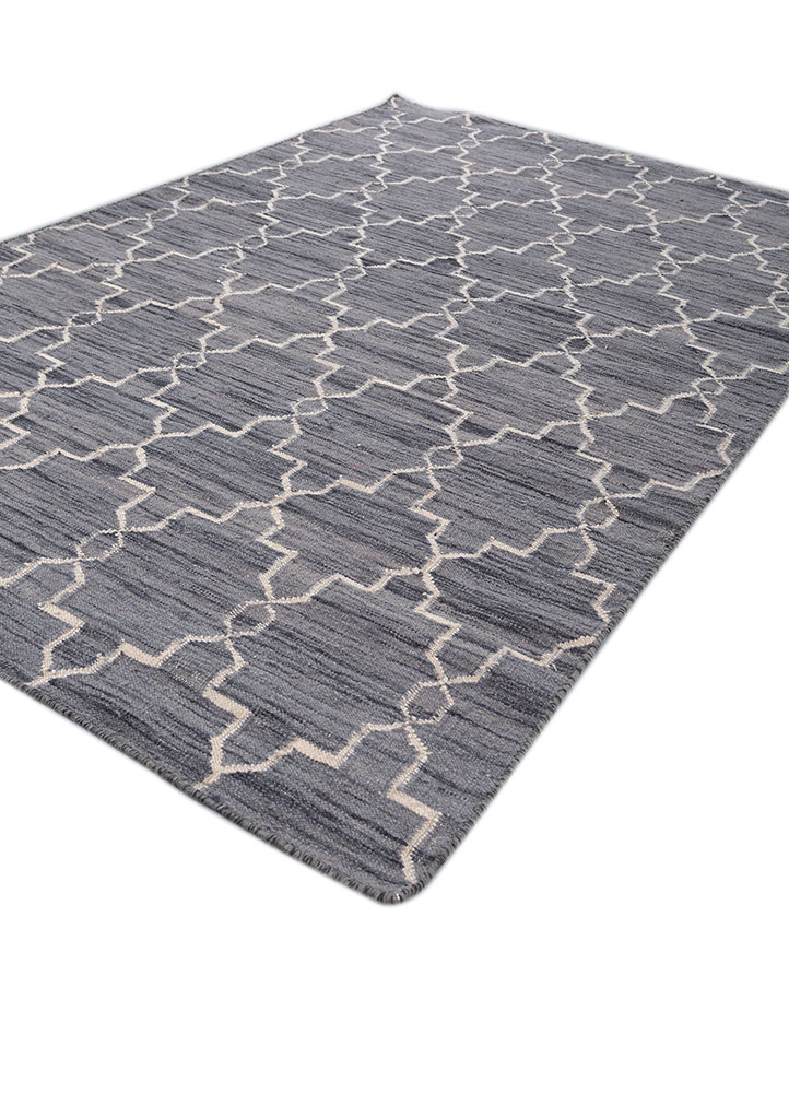 indusbar grey and black wool flat weaves Rug - FloorShot