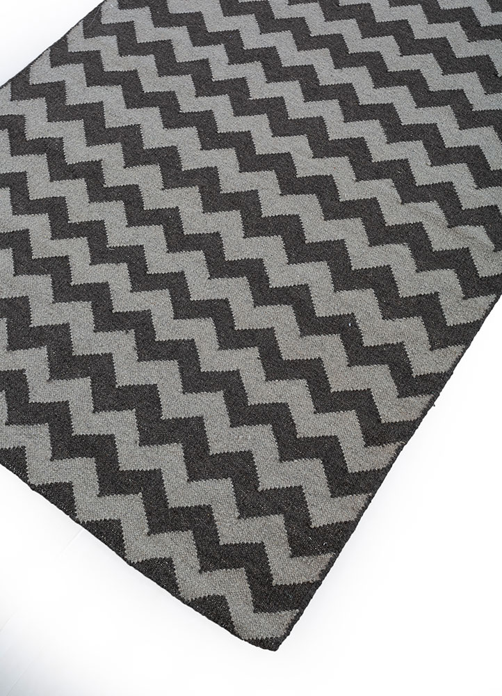 indusbar grey and black wool flat weaves Rug - FloorShot
