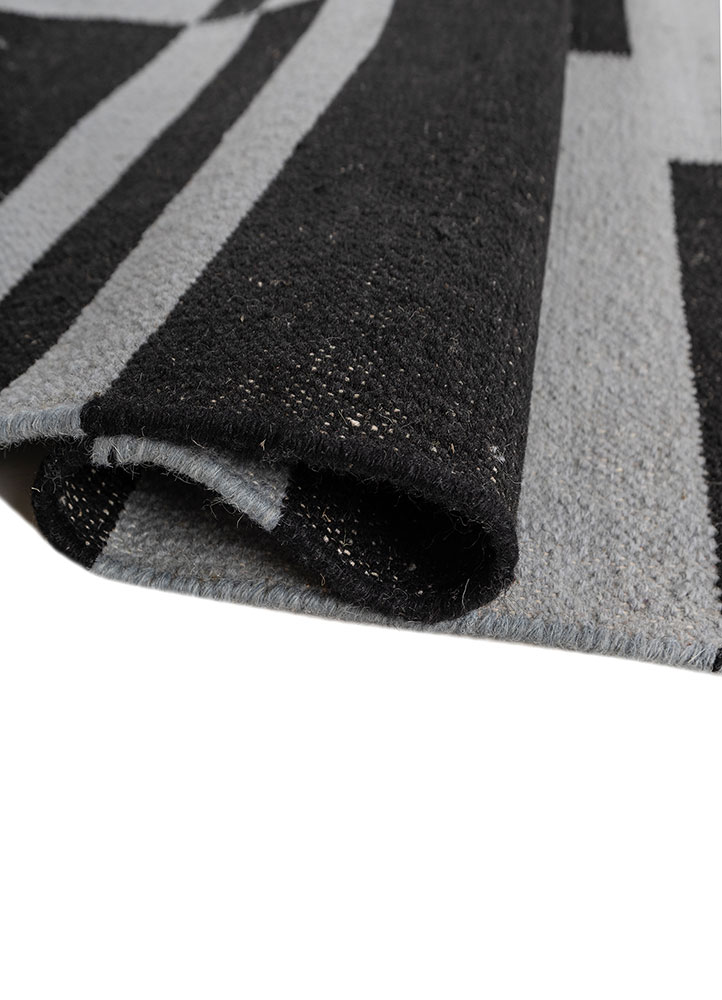 indusbar grey and black wool flat weaves Rug - FloorShot