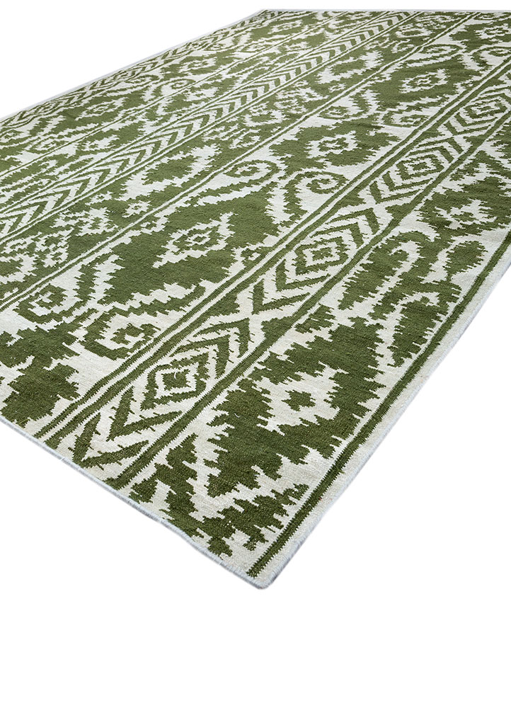 indusbar green wool flat weaves Rug - FloorShot
