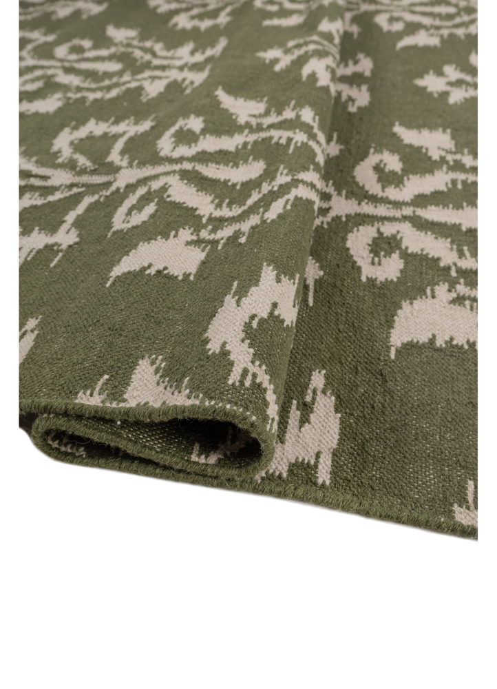 indusbar green wool flat weaves Rug - FloorShot