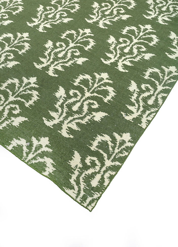 indusbar green wool flat weaves Rug - FloorShot