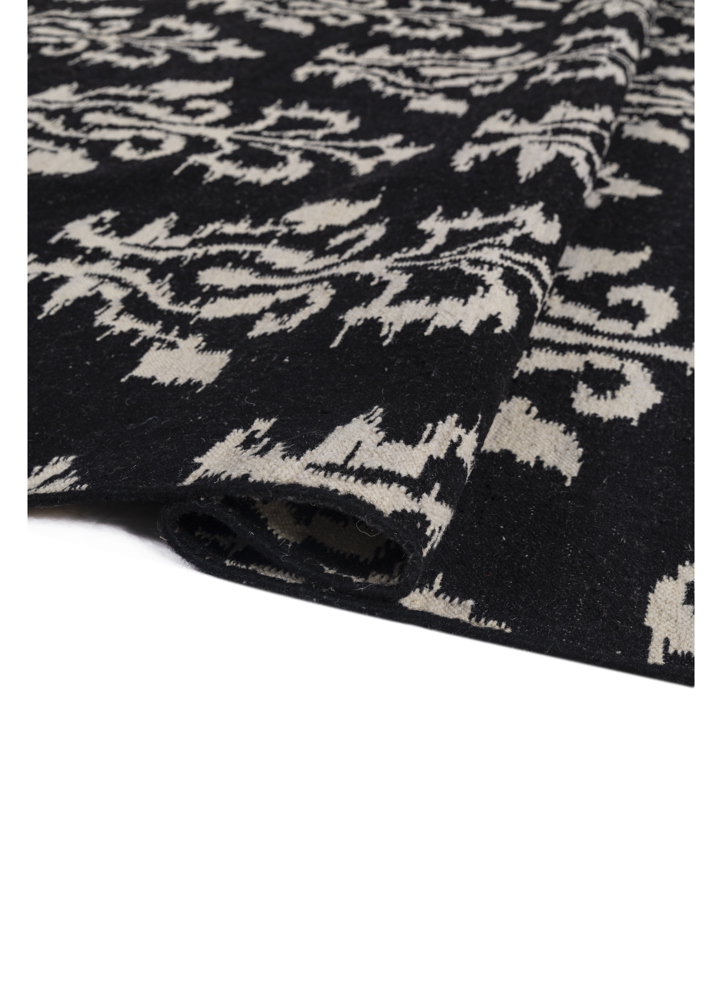 indusbar grey and black wool flat weaves Rug - FloorShot
