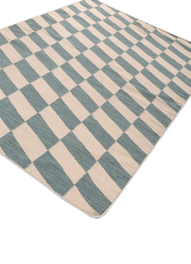 checkers ivory wool and viscose flat weaves Rug - FloorShot