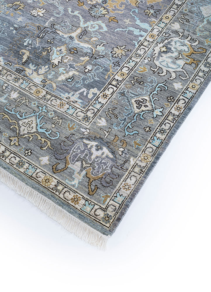 someplace in time grey and black afghan wool hand knotted Rug - FloorShot