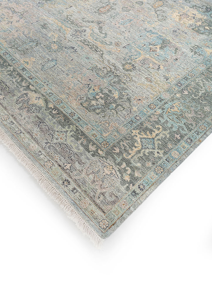 someplace in time blue afghan wool hand knotted Rug - FloorShot