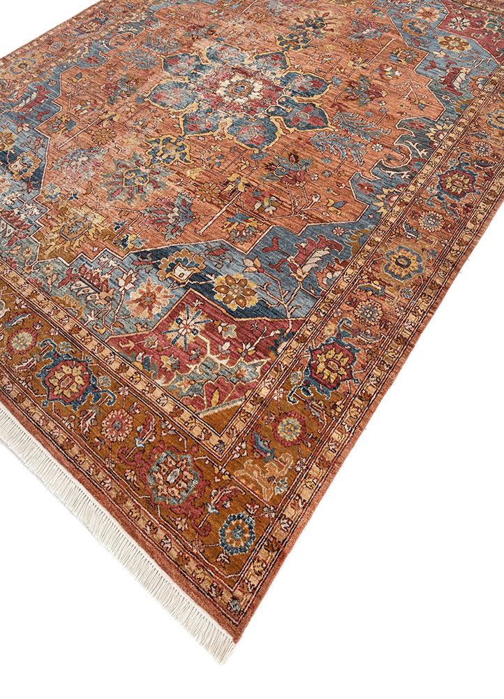someplace in time red and orange afghan wool hand knotted Rug - FloorShot