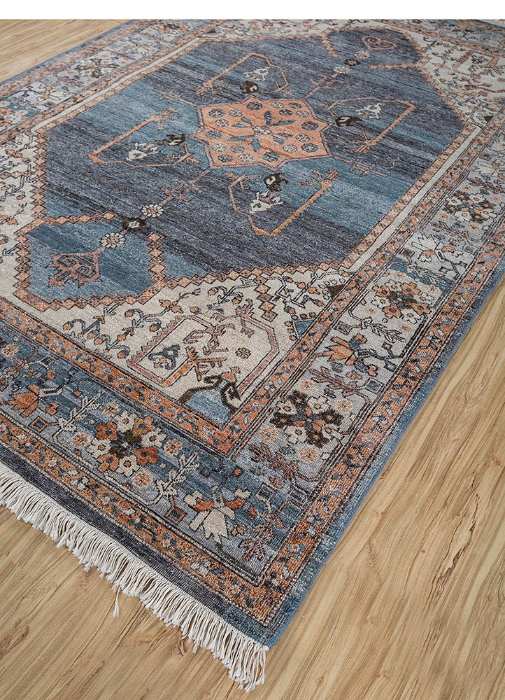thyme blue afghan wool hand knotted Rug - FloorShot