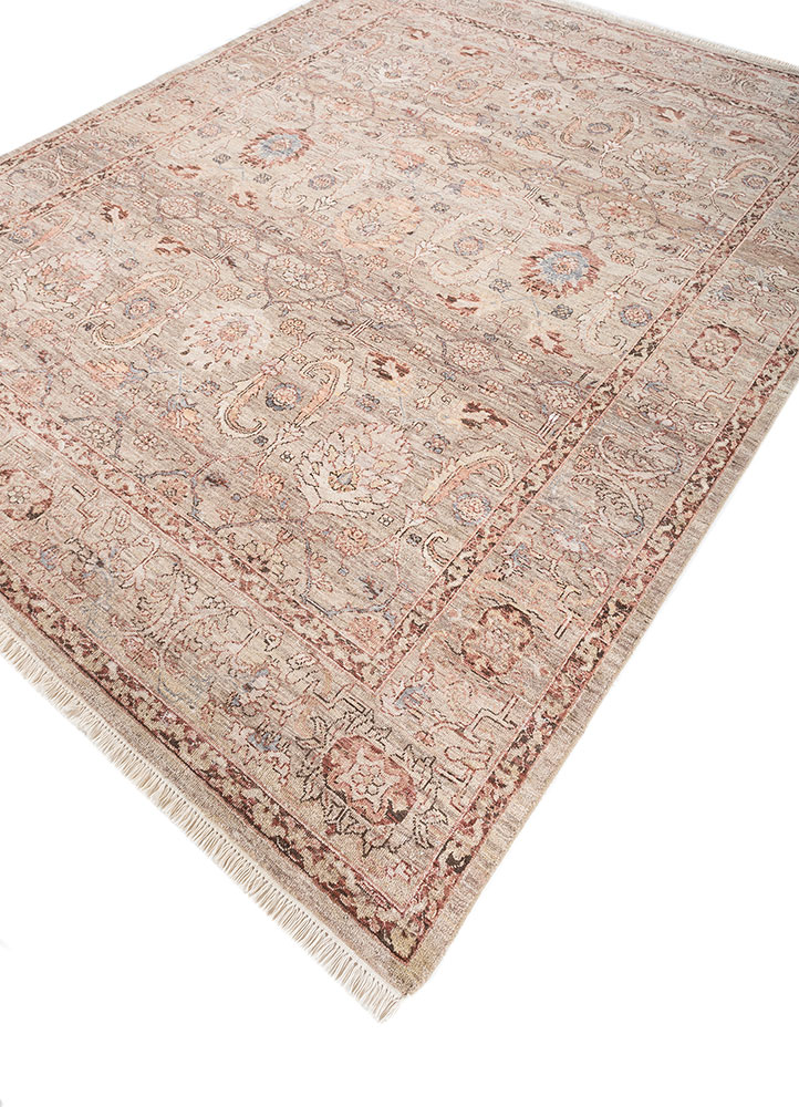 viscaya beige and brown afghan wool hand knotted Rug - FloorShot