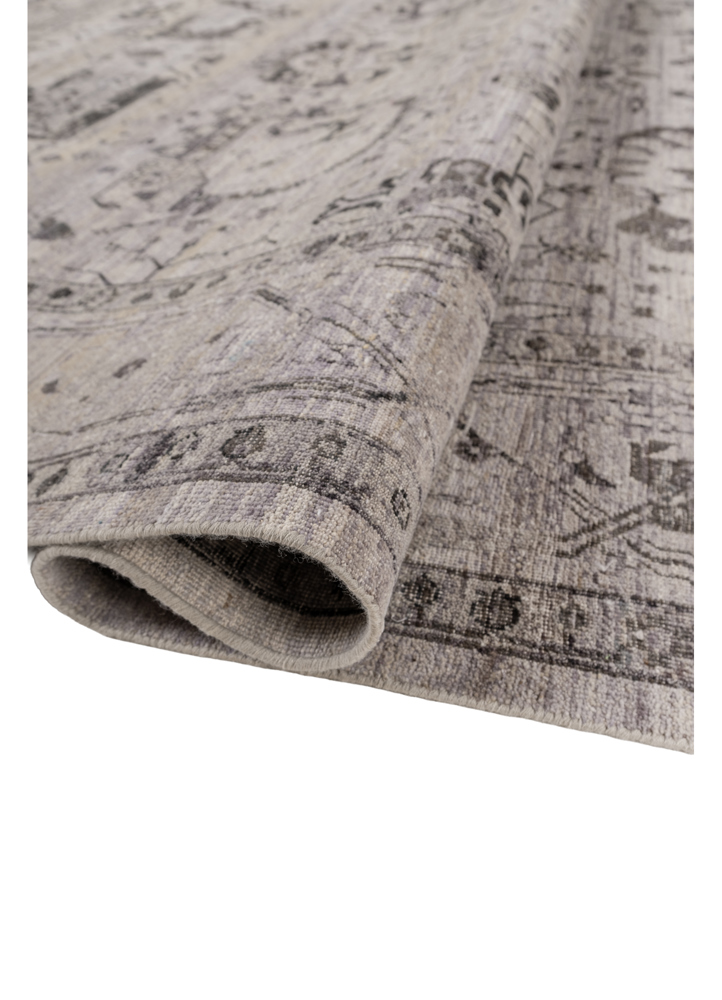 someplace in time grey and black afghan wool hand knotted Rug - FloorShot